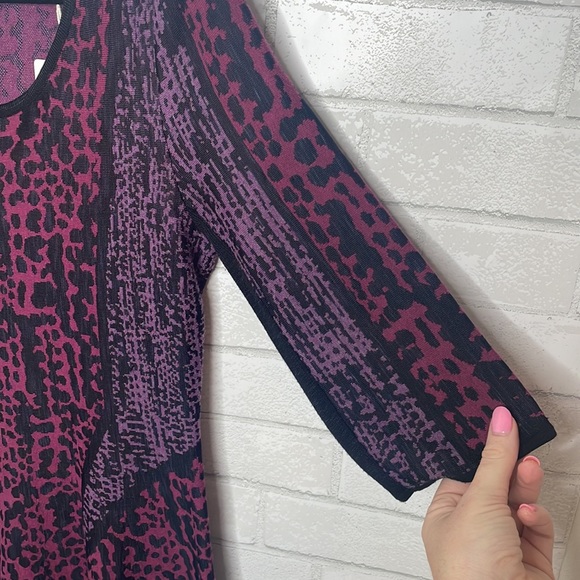 NWT NIC + ZOE Black/Purple Print A-Line Long Sleeve Dress - Picture 3 of 10